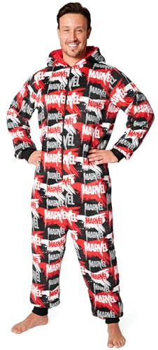 Marvel Kapuzen Flausch Fleece Onesies für Herren und Jugendliche - Bequeme Loungewear S-3XL - Geschenke für Männer (Rot/Mehrfarbig, L)