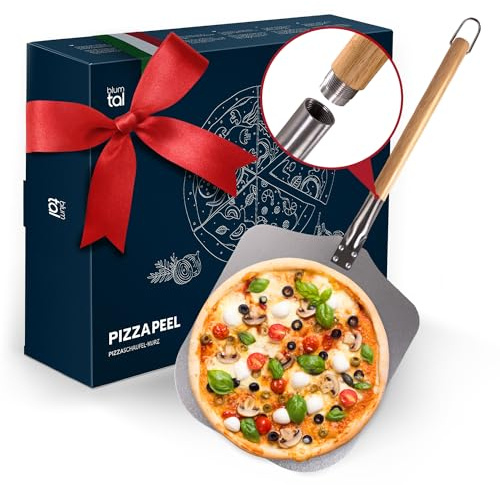 Blumtal pizzaspade 30,5 x 30,5 cm yta + avtagbart trähandtag 24,5 cm – pizzaspade extremt robust – pizzasvarve/brödspade – tillbehör pizzaspade med upphängningskrok – pizzaspade trä