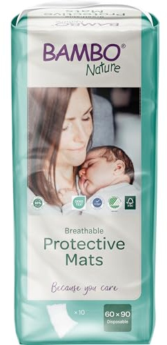 Bambo Nature Disposable Protective Bed Mats, Size 60 x 90cm, Pack of 10, Absorbency of 2100ml, Bed Mat for Kids, Changing Mats, Disposable Baby Changing Mat