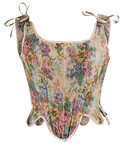 NUSGEAR Corsé renacentista para Mujer Corset Medieval Estilo Vintage Bustier Estampado Floral Y2k Gothic Chaleco Tank Tops Crop Top