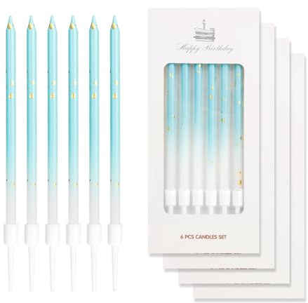 24 piezas de velas de cumpleaños azul oro, decoraciones de tarta azul oro, velas de fiesta largas de perla para niñas, niños, hombres, mujeres, fiesta de cumpleaños, decoraciones de aniversario de