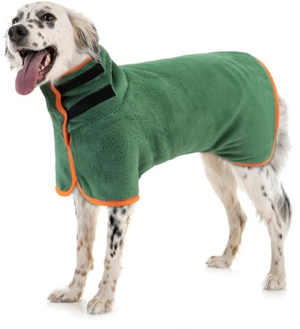 Hundebademantel Mikrofaser Schnelltrockend, Hundebademantel Extra Saugfähig, Verstellbarem Hundetrockenmantel, für Mittelgroße Hunde, zum Verwendet Nach dem Baden Schwimmen Regen, Grün