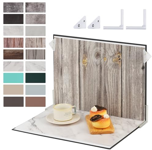 HengMing Photo Backdrop Kit 30x40 cm for Small Product Photography Reflector Cardboard and 9 Pcs Double-sided Background Papers with 18 Patterns for Food Jewelry Cosmetics