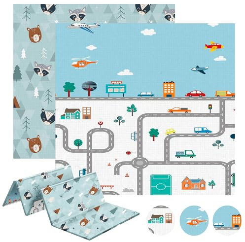 JUPPLIES - Alfombra Bebe Acolchada Plegable 195x175cm y 1cm Grosor - Tapete de Actividades para Bebe Plegable - Alfombra Infantil para Juegos Reversible y Antideslizante - Colchoneta de Juegos