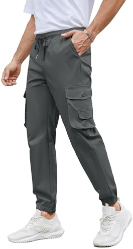 NANAMEEI Work Trousers for Men 6-Pocket Joggers, Breathable Stretch Cargo Pants, Slim Fit Outdoor Tracksuit Bottoms,Dark Gray,M