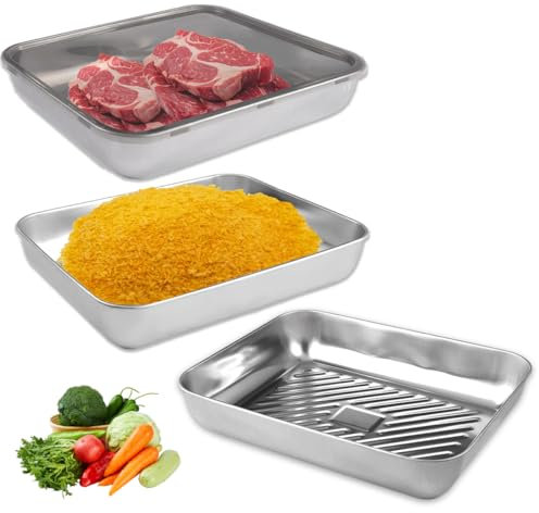 3 Piezas Recipientes para Alimentos Acero Inoxidable,Recipientes de Almacenamiento con Tapas,Fiambrera Embutidos Nevera Acero Inoxidable,Bandejas para Empanar,Tupper acero microondas,Horno,Congelador