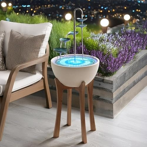 HYDRIA Eucalyptus Hardwood Stand, 41 cm Height, Natural Wood Finish, Compatible with Leaf Cascade Water Feature