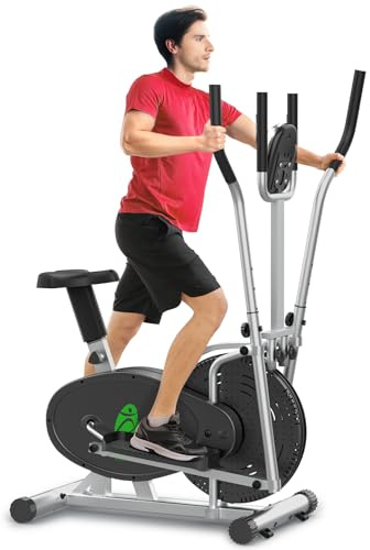 Neezee Entrenador de Cruz elíptica, máquina Cruzada Mejorada con Monitor LCD – 2 en 1 máquina de Entrenamiento de Bicicleta de Ejercicio Peso máximo 120 kg, con Resistencia Ajustable (Plateado)