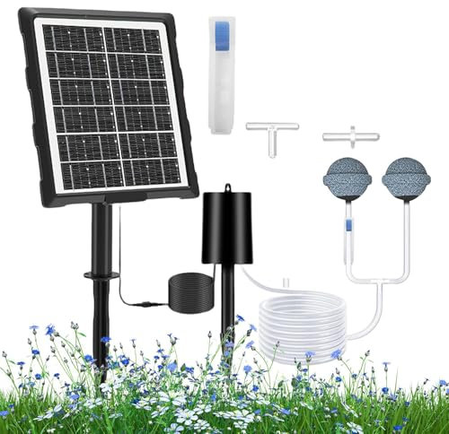 Aeratore per Laghetto ad Energia Solare, Aeratore Stagno ad Energia Solare, Aeratore Impermeabile Silenzioso con Tubo e Pietra Porosa per Piscina Giardino Esterno