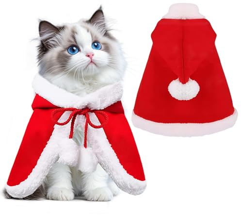 Costume Natalizio per Gatto Cani, RosyFate Vestiti per Gatti di Natale, Mantella di Natale per Gatto Cane, Animale Domestico Vestiti Cane, Abbigliamento Natalizio per Gatti (Rosso)