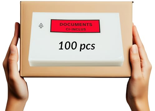 100 Pochettes porte document A6 de fabrication Française, Enveloppe plastique expédition, Pochette d'Expédition pour Colis, Enveloppe Vinted, Envoi Pro et Particulier. 162x120 mm