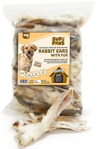 Supa Paws 500g Rabbit Ears with Fur for Dogs (28-35 Hairy Ears) 100% Natural Raw Dog Treat Hypoallergenic Pet Treats for Puppy Senior Chews for Dogs Healthy Digestive Grain Gluten Free Dog Snacks Food