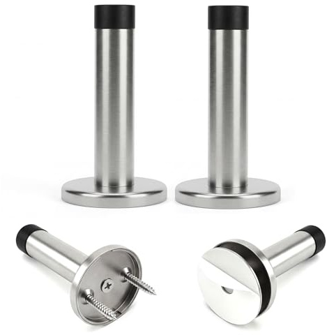 2 Pcs Rubber Door Stoppers for Skirtings, Door Stops Wall Mounted, Stainless Steel Screws or Self Adhesive Doorstops with Rubber Buffer for Indoors to Protect Walls, with 1 Screwdriver