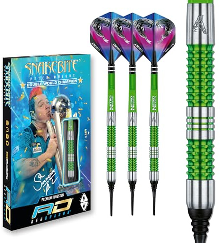 RED DRAGON Peter Wright Snakebite Mamba 2 Soft-Tip - 18g - 90% Tungsten Steel Dartpfeile mit Snakebite Flights, Schäfte Checkout Card