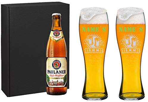 Spiegelau Juego de vasos para cerveza de trigo con grabado personalizado [nombre] y [Diseño 04] – MeinGlas