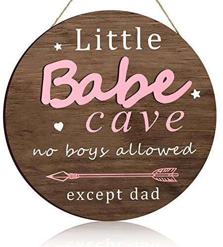Little Babe Cave Door Sign Wood Baby Girl Nursery Decor Little Girl Nursery Room Wall Art for Bedroom Living Room Hanging Rustic Woodland Decor