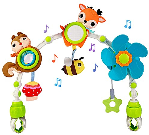 Baby Stroller Arch Mobile, Adjustable Musical Cirb Mobile Toys with Universal Clamps, Versatile Activity Toy Bar for Baby Bouncer Infant Car Seat Toy Stroller Toys Mobile for Bassinet Crib - Orange