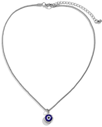 Inateannal Collar de mal de ojo para mujer Collar de cadena de caja de plata Gargantilla Collar de colgante de ojo de diablo azul delicado Collar de declaración de la suerte turca Joyería