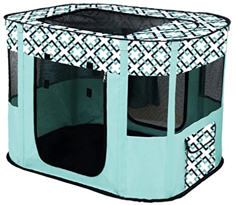 Floving Portable Doghouse Pet fence Foldable Pet playpen Rectangle Delivery Room Cat Nest Cat hut Puppy house Kennel Closed Pets Tent with carry bag (M/80 * 60cm, Mint Blue)