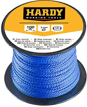 HARDY Cuerda de Albañil Para Marcar Aplomos y Niveles Útil Para Trabajos de Renovación y Construcción Universal Resistente a Los Factores Mecánicos Atmosféricos Bobina 100 m Fi 2mm