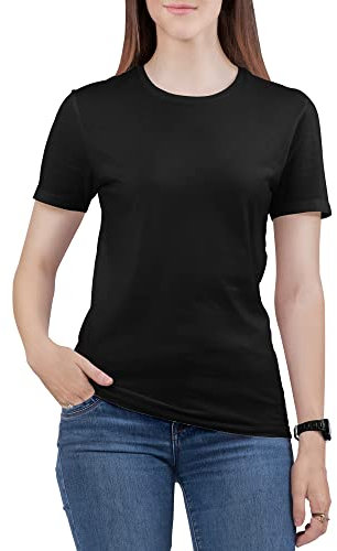 Love My Fashions Women's Round Neck Short Sleeves Plain Cotton T-Shirt Black