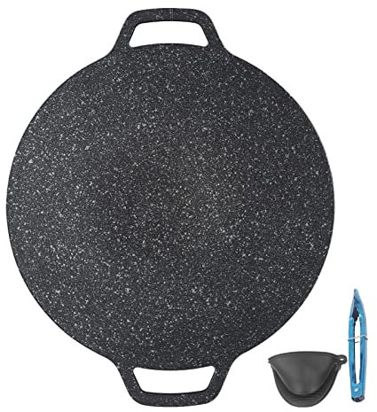 Grillpanna, Koreansk BBQ Grillpanna Järn Nonstick Rund Grillbricka BBQ Gjutjärnsgrillpanna för Utomhuspannkakor med Griskött (30 cm)