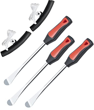 ROTATION 11.5 inch Steel Tire Spoon Lever Iron Tool Kit, 5-Piece Set | Professional Tire Changing Tool, For Motorcycle, Dirt Bike, Lawn Mower, 3 pcs Tire Spoons, 2 Rim Protector