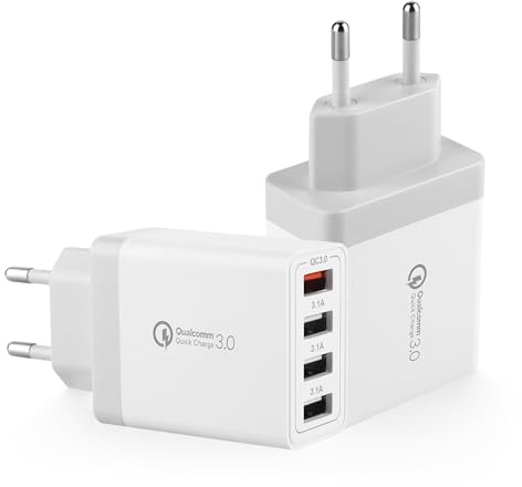 2-Pack USB Laddare, 4-Port USB Laddningsadapter med 33W Intelligent QC 3.0 Snabbladdare Multipel Strömadapter för Samsung Galaxy S24/S23/22/S21/S20/S10/S9/S8/A54/A14/Xiaomi/OPPO/Huawei/OnePlus etc