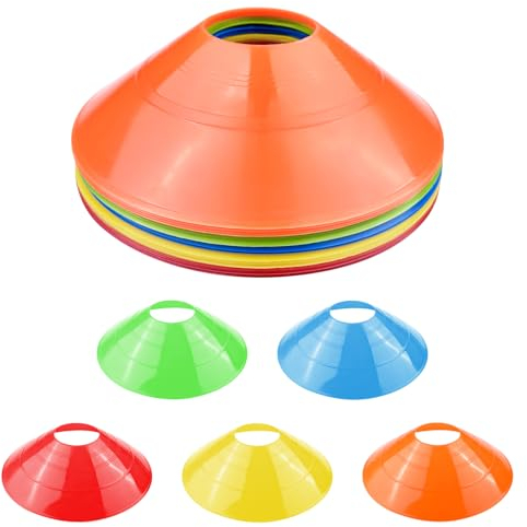 Fousenuk Lot de 20 Plots de Marquage pour Football Cône, 5 Couleurs Plots Sport avec Sac en Filet, Disques d'Entraînement, Cones de Sport pour Délimitation Entraînement Football
