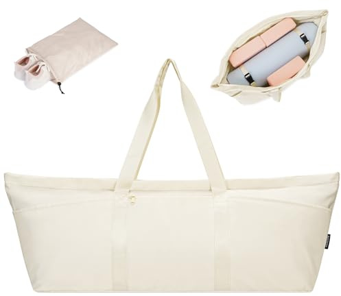 Borsa Sportiva da Donna Borsa da Yoga Grande Borsa da Viaggio con Borsa per Scarpe e Scomparto Bagnato, Borsa per il Trasporto da Uomo Palestra Pilates per Tappetino da Yoga, Beige