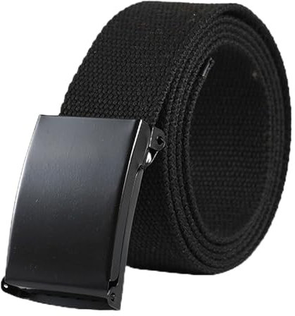 Senshuomy Belts for Men,Mens Adjustable Canvas Fabric Nylon Belt Fits Anywhere,Cut To Fit Canvas Web Belt Size Up to 47 with Flip-Top Solid Black Military Buckle(Black)