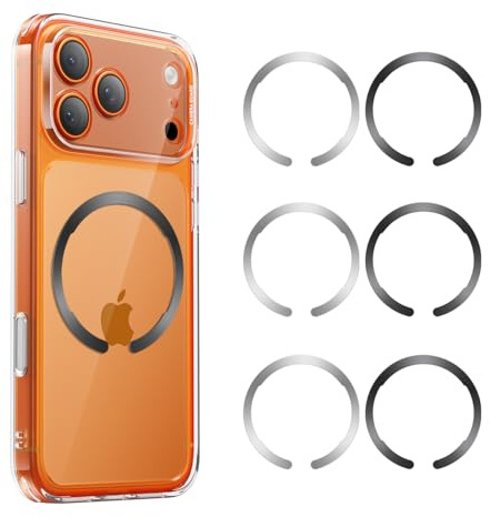 ESR für MagSafe Ring Aufkleber, 6 Stück Magnet Metallring für Handyhülle, Universal MagSafe Sticker für iPhone 17/16/16e/15/14/13/12/11, Google Pixel 10,Galaxy S24/S23 und mehr, Schwarz und Silber