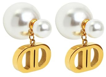 Pärlörhängen för kvinnor, pärlörhängen med bokstäver, eleganta smycken för kvinnor, dubbelsidigt pärlörhänge, örhänge gåva för kvinnor och flickor (guld)