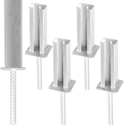 KOTARBAU® 4 supporti per pali da cementare, per pali di recinzione, 60 x 40 mm, con manicotto in acciaio zincato Doll, con ancoraggio in calcestruzzo, per pali di ancoraggio a doppia asta, accessori