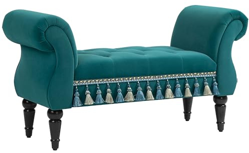 HOMCOM Sitzbank Polsterbank mit Samt-Bezug, Armlehne Bettbank mit Holzrahmen, Schuhbank für Schlafzimmer, Wohnzimmer, Flur 117 x 40 x 58 cm Grün
