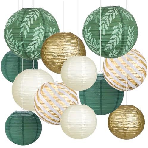 Lampions Party Deko Papierlampion Salbeigrün Papier Laterne 12Stk Papierlaterne Rund Hängende Papierlaternen Für Hochzeiten Braut Babyparty Geschlecht Reveal Geburtstage Dekoration
