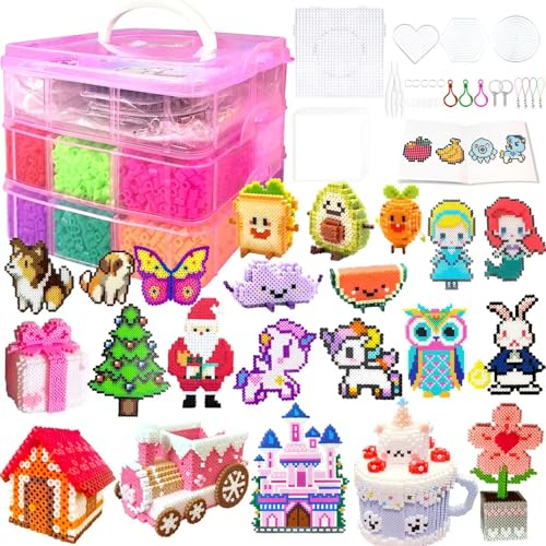 11000 Stück Bügelperlen Set, 20 Farben 5MM Steckperlen mit Aufbewahrungsbox, Bügelperlen Platten, Benutzerführung, Kinder DIY Gestalten von Schmuck Deko, Geschenk Bastelideen für Mädchen Junge 5+