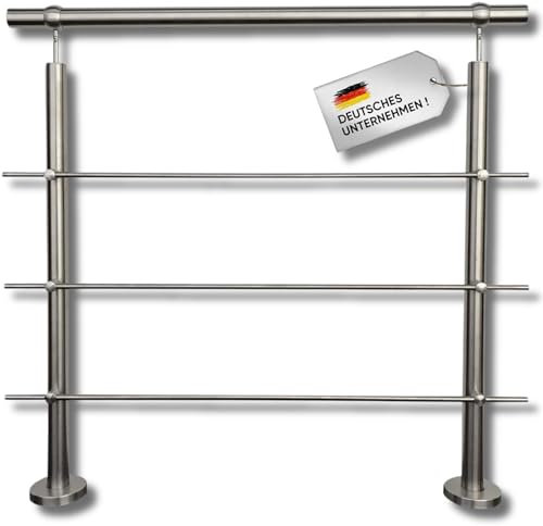 Edelstahl Geländer Markengeländer Buchetmann2, Handlauf Treppengeländer Balkongeländer bis 6m am Stück, Querstäbe V2A Treppe Balkon Aufgesetzte und Seitliche Montage