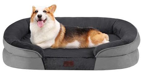 Dwanton Orthopedic Dog Bed for Medium Dogs with Gel Memory Foam, Waterproof Dog Sofa, Washable Pet Bed with Four Sided Bolster Cushion, Removable Cover & Non-Slip Bottom, 36, Dark Gray