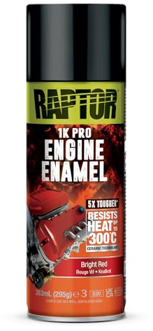U-POL RAPTOR Engine Enamel | Motorlack | 1K Spraydose | Hitzebeständig bis 300°C | Motorblöcke & Motorraum | Schutz vor Hitze, Öl & Fahrzeugflüssigkeiten (bright red/knallrot - 363ml)