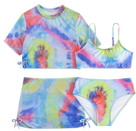Queue de Sirene Enfant Robe Maillot Bain 4 pièces pour, Ensemble de Bikini tie-Dye avec Ensembles de couverturebain Grande Taille