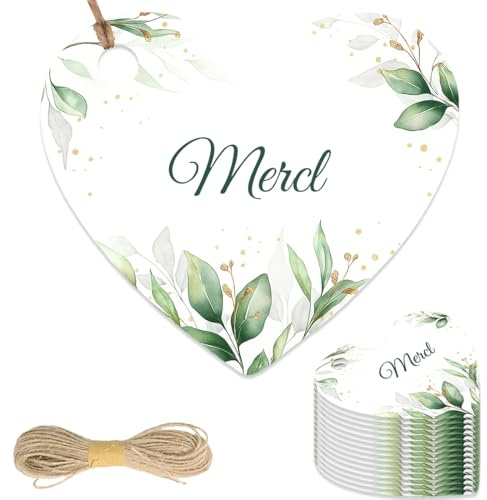 DIFLAX 50 Piezas Etiqueta de Agradecimiento, Etiquetas de Regalo de Corazón Blanco Con Cuerda Kraft - Papel para Favores de Fiesta, Manualidades de Bricolaje y Envoltura de Regalos