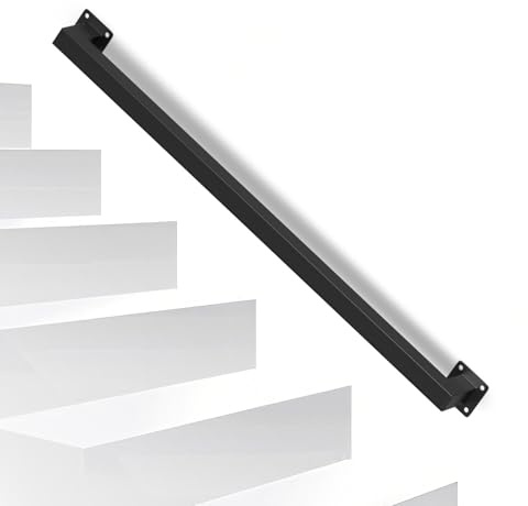 Peviasot Barandilla para escaleras, pasamanos de pared, color negro, diseño de tubo cuadrado, barandilla interior y exterior para escaleras, balcones, longitud: 80 cm