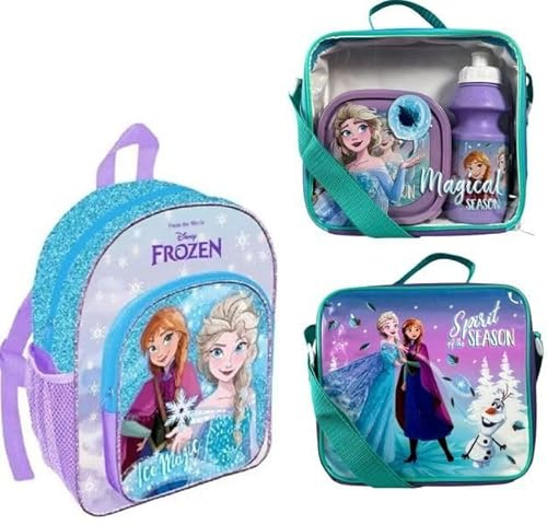 Top Linen (NW) Ltd Kids 4-Piece Deluxe Character School Set – Backpack, Lunch Bag, Drinks Bottle & Sandwich Box | Durable, Colourful & Perfect for School (Frozen)