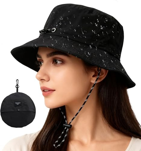 BDGYCK Plegable Sombrero de Pescador, Sombrero de Pescador Impermeable para Hombre y Mujer, Gorro de Pesca, Gorros de Lluvia, Gorro para el Sol, protección UV con Correa Ajustable para la Barbilla