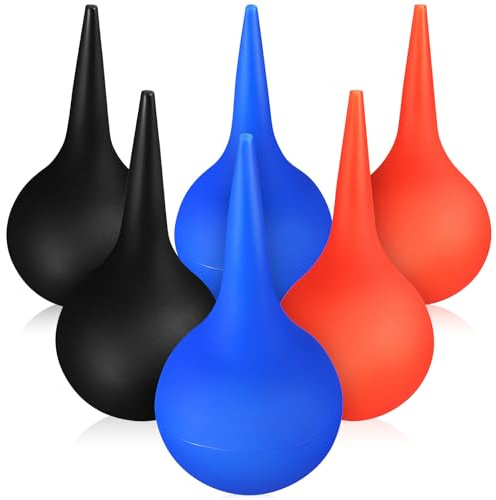 HOMOCONO 6 Bolas de Goma para Lavado de Oídos 60 Ml, Bulbo Auricular de Succión para Eliminar Cerumen, Herramientas de Limpieza Reutilizables en Negro, Azul y Naranja para Bebés y Adultos