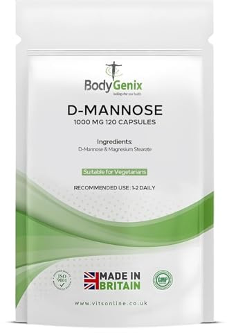 Bodygenix D-Mannose 1000mg Capsules - High Strength Pure D-Mannose Capsule for Urinary infections & Support Immune System - Daily Vegan Friendly Supplement for Men and Women - 120 Caps 4 Month Supply