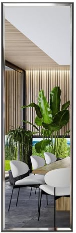 PETAFLOP 14x48 Inch Full Length Mirror Wall Mounted, Large Body Door Mirror with Rectangular Framed for Bedroom Bathroom Living Room Decor, Black