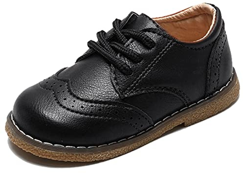 Panegy Zapatos de bebé niña de PU cuero zapatos con cordones bajos elegantes ligeros zapatos brogue casual con suela morbida para suela fiesta boda, C Negro, 21 EU