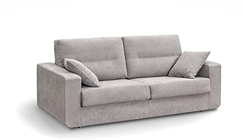 MUEBLIX.COM | Sofa Cama Italiano BOLONIA | Sofas de Salón Modernos | Asientos y Respaldo Espuma | Sofa Tapizado en Tela y Armazon de Madera de Pino | Color Gris Claro